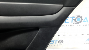 Mazda CX-9 16-23 black rear right door panel with black leather insert, black leather armrest, gray molding, structure, scuffs, scratches, dents