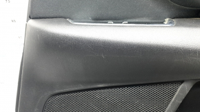 Mazda CX-9 16-23 black rear right door panel with black leather insert, black leather armrest, gray molding, structure, scuffs, scratches, dents