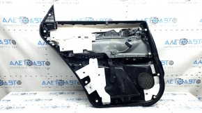 Mazda CX-9 16-23 black rear right door panel with black leather insert, black leather armrest, gray molding, structure, scuffs, scratches, dents