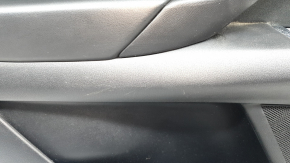 Mazda CX-9 16-23 black rear left door panel with black velour insert, black leather armrest, gray molding, scuffs, scratches