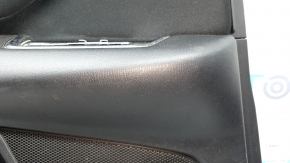 Mazda CX-9 16-23 black rear left door panel with black velour insert, black leather armrest, gray molding, scuffs, scratches