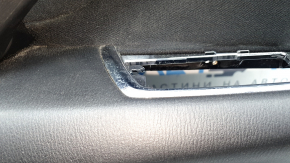 Mazda CX-9 16-23 black rear left door panel with black velour insert, black leather armrest, gray molding, scuffs, scratches
