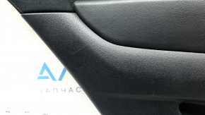 Mazda CX-9 16-23 black rear left door panel with black velour insert, black leather armrest, gray molding, scuffs, scratches