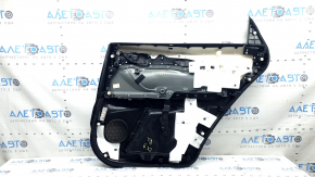 Mazda CX-9 16-23 black rear left door panel with black velour insert, black leather armrest, gray molding, scuffs, scratches