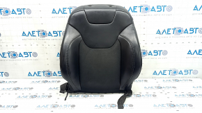 Jeep Cherokee KL 19-23 driver's seat back upholstery, black leather + cloth, heated, dented, worn, needs cleaning