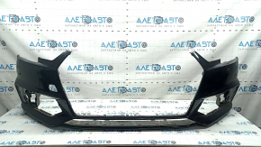 Bare front bumper for Audi A4 B9 17-19 S-Line without washers, for 4 parking sensors, without towing hook plug, black, scratches, sand