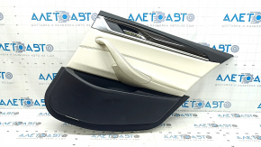 Door trim panel rear right BMW 5 G30 17-23 leather beige Canberra beige, insert under dark wood, armrest beige leather, with handle, scratches, needs cleaning