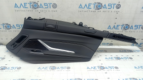 BMW X7 G07 19-22 rear right upper arch trim, Vernasca leather, Schwarz, Fineline/metal wood insert with molding, black leather armrest, dented, scratches, bumps, broken fasteners