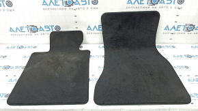 Set of floor mats for BMW 5 G30 17-23, black cloth, needs cleaning, driver's side is worn