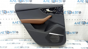 Door trim, rear left, Audi Q8 19-26, black leather, no curtain, black leather armrest, with speaker trim, with wood insert, with backlight, with handle, worn, butt
