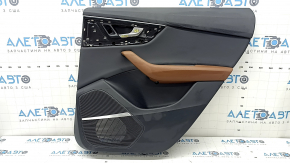 Door trim panel, rear right, Audi Q8 19-26, black leather, without curtain, Bang & Olufsen, armrest, brown leather, with speaker cover, with backlight, with handle and ashtray