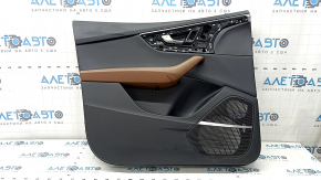 Front left door panel for Audi Q8 19-26, black leather, brown leather armrest, Bang & Olufsen, with speaker trim, backlit, with handle, worn