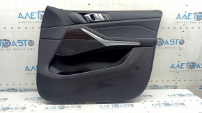 Front right door trim card BMW X5 G05 19-23 black leather, Fineline Stripe wood insert, black leather armrest, with handle and overlays, with button, dent
