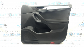 Black front right door panel for VW Tiguan 22-24, black leather armrest with white stitching, black leather insert, gray molding, with a squeaker and a handle