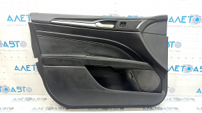 Door trim, front left, Ford Fusion mk5 17-20, titanium, black leather, with backlight, black leather armrest, chrome molding, with handle, scratches, bump