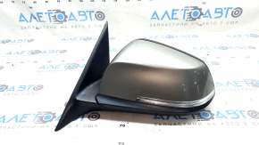 Left side mirror assembly for BMW 3 Series F30 4D 13-18 USA, 5 pins, matte mount, turn signal, silver