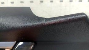 Front left door panel assembly for BMW 3 Series F30 12-18, black, armrest and insert, black leather, red stitching, chrome molding, dark wood trim, with handle, backlit, dented