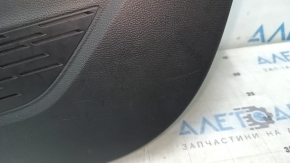 Black front right door panel for a 19-21 VW Jetta, with black leather insert, leather armrest, gray type 2 molding, with handle, scratches, dents, tears