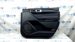 Door trim panel, front right Ford Explorer 20-20, black leather without curtain, XLT, armrest and insert, black leather with white stitching, with handle, worn