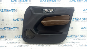 Volvo XC60 18-26 black front right door panel, brown leather armrest, black trim, with handle