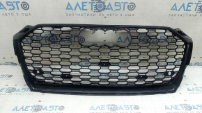 Radiator grille assembly for Audi A5 F5 18-19, gloss black + gloss black molding, cracks