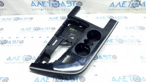 Audi Q7 16-19 center console trim, gloss black, with cup holders, polishable, cracked cup holders, bumps