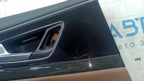 Black door panel, rear left, Audi Q7 16-19, brown leather insert, glossy black and dark wood trim, BOSE, under the curtain, brown leather armrest, with handle, scratches, dent