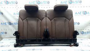 Audi Q7 16-19 rear 3rd row seat back, brown leather with brown stitching, with headrests, latches and bracket, scratches on plastic, nicks on leather