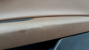Front right door panel for the Audi Q7 16-19, black, brown leather insert, glossy black and dark wood trim, BOSE, brown leather armrest with handle, scratches, dent