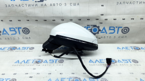 Left side mirror assembly for Audi A4 B9 17-19, 15 pins, turn signal, auto-dimming, memory, BSM, white, dented housing, broken turn signal glass, worn