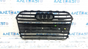 Complete radiator grille for an Audi A6 C7 2016-2018, with the "quattro" emblem, gloss black + chrome, for parking sensors, chrome trim, non-factory holes