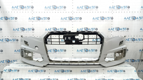 Bare front bumper for Audi A6 C7 16-18, S-line restyling, with parking sensors, no cap, graphite, scratches, broken mount, rubbed, sand, scratches