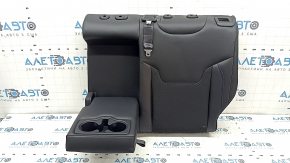 Left rear seat back, 2nd row, Jeep Compass 22-26, leather + black fabric, with belt and armrest, blue and black stitching, wrinkled