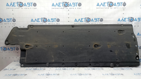 Left underbody protection for Kia Niro 17-22 HEV, PHEV is worn, torn, pinched, and has cracks.