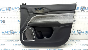 Jeep Compass 22-26 black front right door panel, gray fabric insert, blue stitching