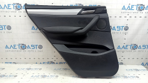 Rear left door panel assembly for BMW X3 F25 11-17, black leather, with curtain, gray stitching, with handle, black leather armrest, black leather insert, gray molding, scratches