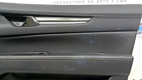 Mazda CX-5 17-23 black front right door panel with black leather insert, black leather armrest, dark wood molding, dry-cleanable