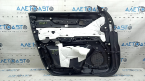 Mazda CX-5 17-23 black front right door panel with black leather insert, black leather armrest, dark wood molding, dry-cleanable