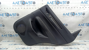 Mazda CX-5 17-23 black rear right door panel with black leather insert, black leather armrest, dark wood molding, scuffs, scratches on the molding