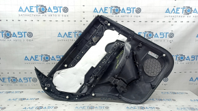 Mazda CX-5 17-23 black rear right door panel with black leather insert, black leather armrest, dark wood molding, scuffs, scratches on the molding