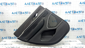Door trim panel, rear left, complete, Jeep Grand Cherokee WL 23-26, black, armrest and insert, black leather, white stitching, wood insert, chrome, with handle, worn