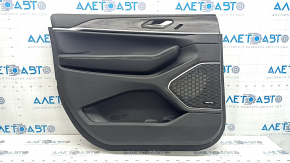 Jeep Grand Cherokee WL 23-26 black front left door panel, armrest and insert, black leather, white stitching, glossy graphite molding, worn
