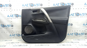 Front right door trim panel for Toyota Rav4 16-18 black, black leather armrest, silver insert, with handle, scratches, worn