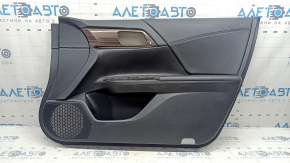 Front right door panel for a 16-17 Honda Accord, black leather, black leather armrest, glossy wood molding, dent