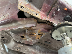 Front left quarter panel of a 19-24 Ford Edge on the body, burgundy, rusty, torn