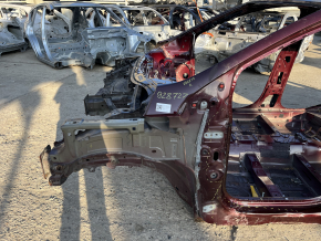 Front left quarter panel of a 19-24 Ford Edge on the body, burgundy, rusty, torn