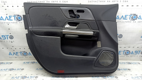 Door trim, front left, Mercedes H247 GLA 20-26, black leather, black leather insert, black leather armrest, dark gray molding, chrome trim, with handle and backlight