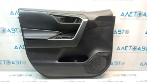 Front left door panel for Toyota Rav4 19-24 black, black leather armrest, black plastic insert, chrome molding, scratches