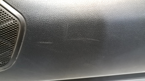 Front right door panel for Toyota Rav4 19-24 black, black leather armrest, black plastic insert, chrome molding, scuffs, dented leather
