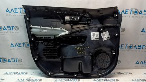 Front right door panel for Toyota Rav4 19-24 black, black leather armrest, black plastic insert, chrome molding, scuffs, dented leather
